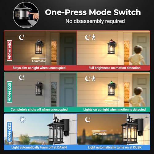 Image of Motion Sensor Outdoor Lights with GFCI, Modern Black Dusk to Dawn Outdoor Lighting, Upgraded Motion Sensor Outside Lighting for House Patio Garage, Adjustable Sensitivity and Time, Hardwired