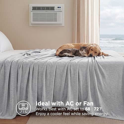 Image of Bedsure Light Grey Cooling Blanket Full Size for Hot Sleepers - Summer Blanket Full Size Cold Bed Cool Arc-Chill Thin Ice Cooled Bedding with Rayon Derived from Bamboo Night Sweats Hot Flashes, 80x90