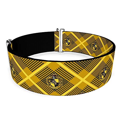 Buckle-Down Harry Potter Belt, Cinch Belt Harry Potter Hufflepuff Crest Plaid Yellows Gray, 3.0 Inch Wide, Adjustable2