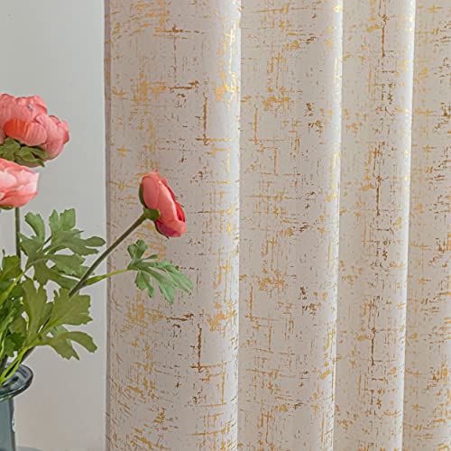 Taisier Home Gold Foil Print Linen Textured Curtains, Geometric Dots Pattern Design for Nursery Toy Room - Image 2