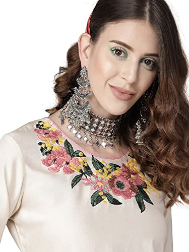 Image of INDO ERA Viscose Women's Liva Embroidered Straight A-Line Flared Kurta Palazzo With Dupatta Set(21Aaaaaaa1831)