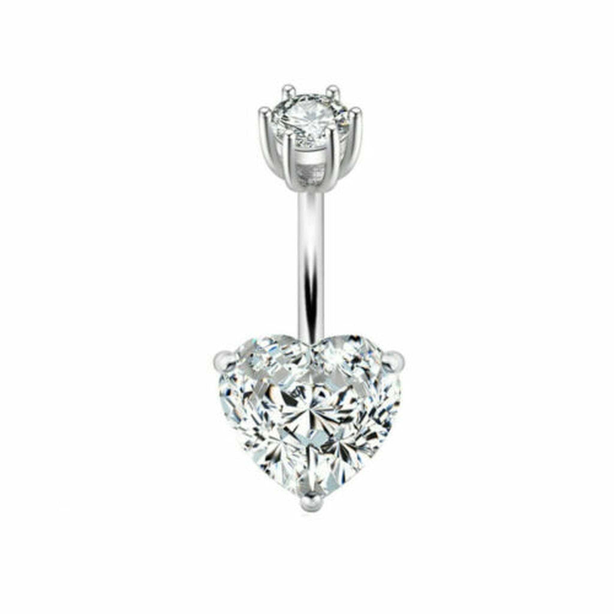 Piercing all'ombelico con Barra in Cristallo CZ e Cuore in Argento Sterling A4125-8mm