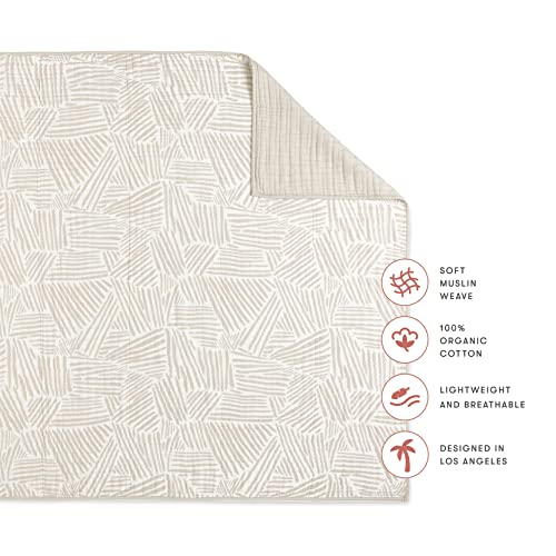 Image of Babyletto 100% Organic Cotton Quilt, GOTS-Certified, 3-Layers of Ultra-Soft and Breathable Muslin - Oat Stripe