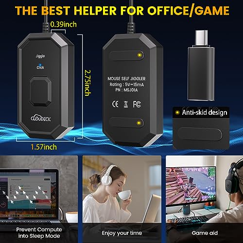 Mouse Jiggler indetectável, 2 em 1 e clique de mouse com adaptador tipo C para computador, Plug & Pl