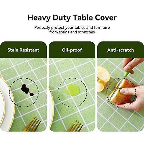 Romanstile Rectangle Checkered Waterproof Vinyl Tablecloth - Heavy Duty Oil Proof Stain Resistant Spill Proof Wipeable PVC Table Cloths for Dining Table/BBQ/Camping/Indoor Use （54x78 inch, Green Plaid