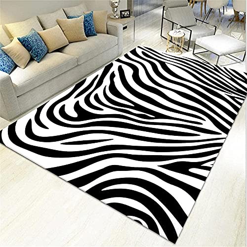 Tapis de Salon Moderne pour Salon Grand Tapis Rectangulaire Tapis Motif zèbre Noir et Blanc 180x250CM (5'9''x8'2'')
