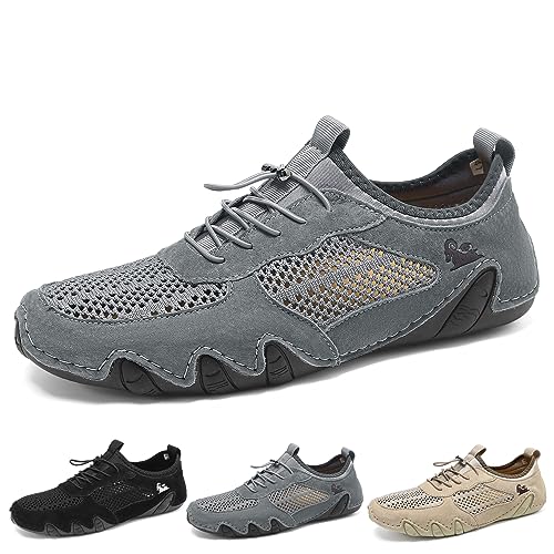 Boxpopla Men's Outdoor Mesh Trail Shoes for Hiking & Walking Slip-on Summer Sports Shoes Breathable Mesh Non-Slip Lightweight Casual Sneakers Camping & Driving