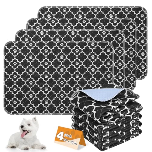 Image of KOOLTAIL Washable Pee Pads for Dogs, 4 Packs Super Absorbent Leakproof & Non-Slip Dog Pee Pad Large, Reusable Puppy Training Pads Waterproof, Pet Mat Rug for Whelping, Floor, Crate, Car, Cats 24 inchx36 inch