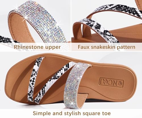 Image of ONCAI Women's Slide Sandals Trendy Square Summer Flat Dressy Sandals for Women 2025 Cross Strappy Open Split-Toe Ring with Slip-on Rubber Soles