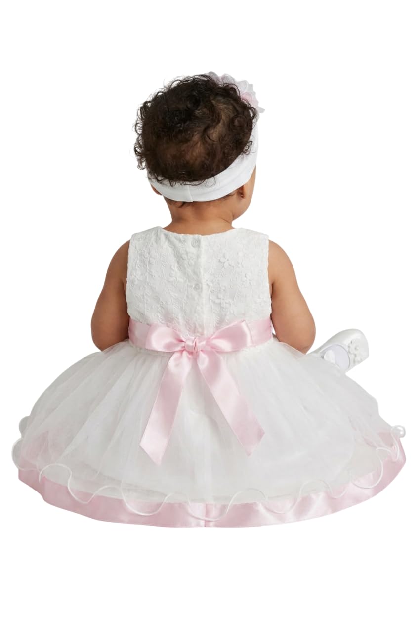 SIRRI Weißes Tüll-Partykleid & Haarband-Set für Babys, rosa Schärpe, Hochzeits-Party-Outfit