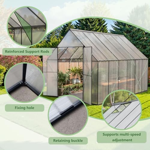 Greenhouse for Outdoors, Heavy Duty Polycarbonate Greenhouse, Walk in Greenhouses for Outdoor Garden Backyard with Roof Vent (8x12 FT) - Image 5
