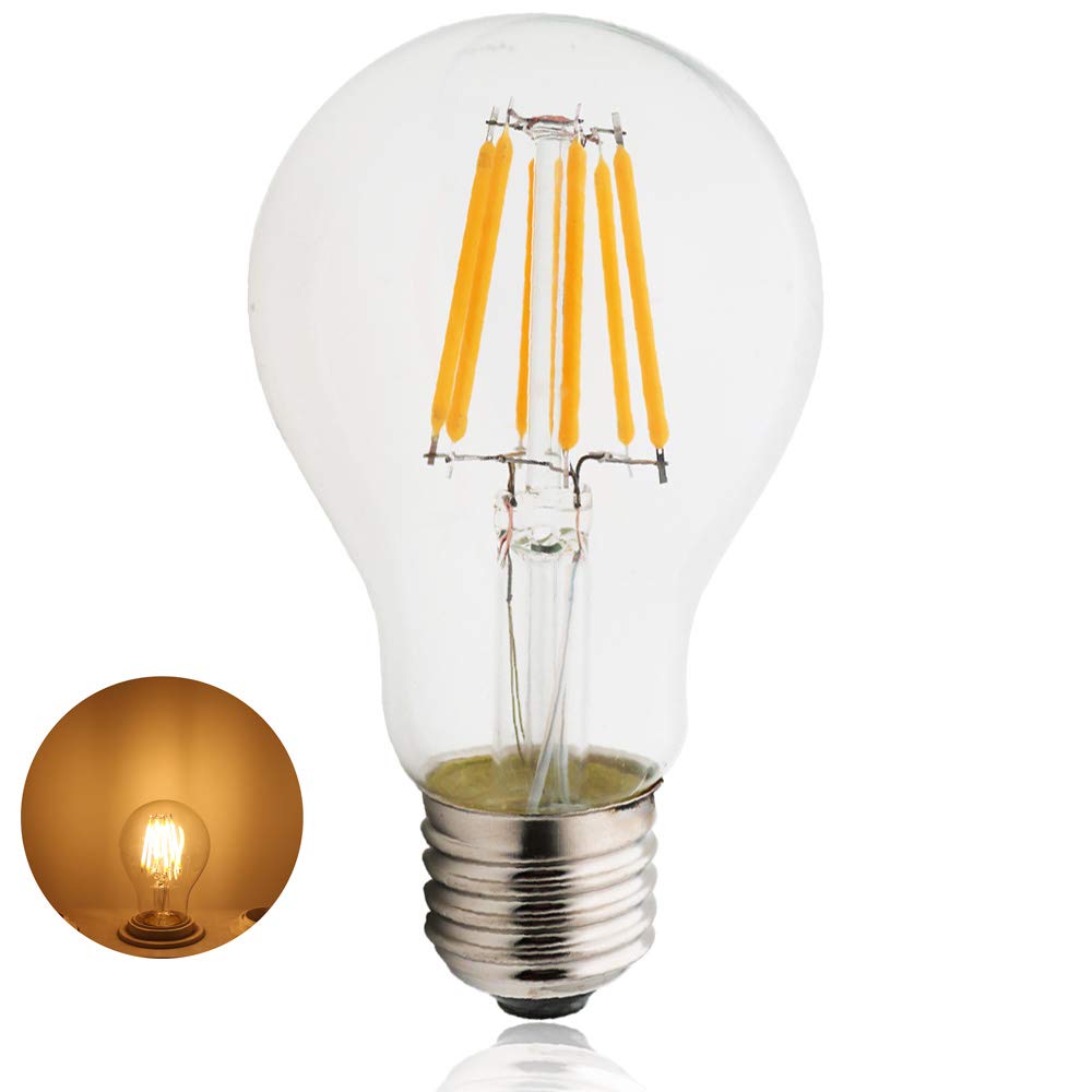 Generico Lampadine a filamento LED da 6 W, Attacco a Vite Edison E27, equivalenti a 60 W a incandescenza, Bianco Caldo 2700 K, lampadine a Globo in Vetro A60, Confezione da 10 lampadine