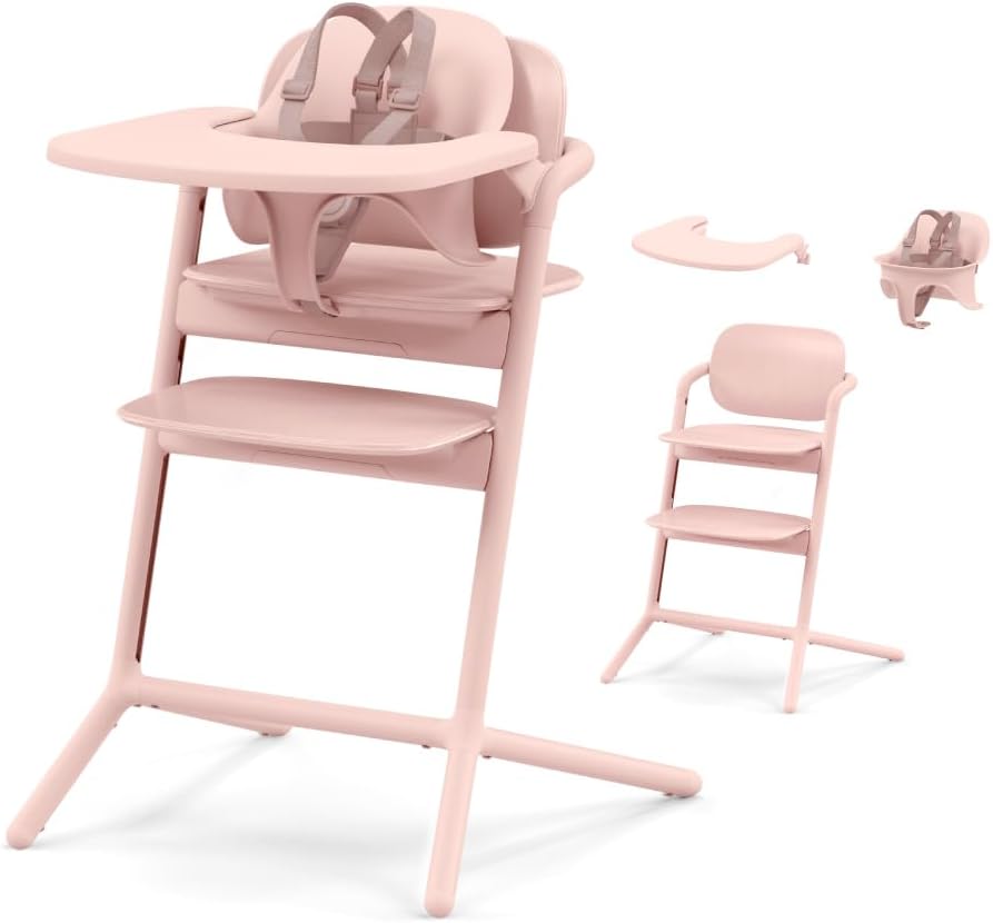 Lemo High Chair with Modern Design, Easy One Hand Depth and Height Adjustment, Anti-Tip Wheels, and Easy Assembly, Convertible to Adult Chair, Pearl Pink