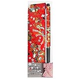 Akashiya AW03S-RD Yuzen Washi-Stiftetui, Pinselstift-Set, Vier Jahreszeiten Blumen, Rot