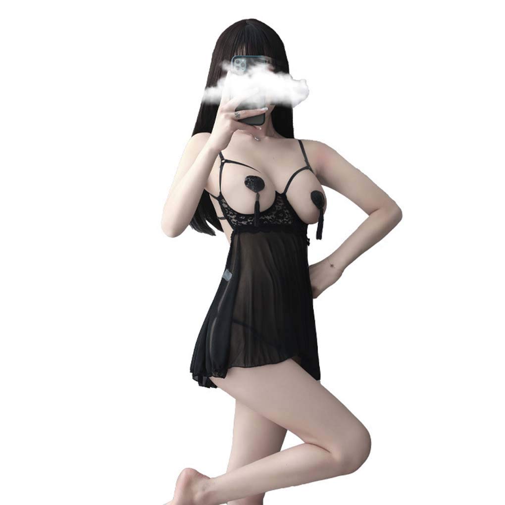 Amazon.co.jp: 新しい漏れ乳首魅力的なランジェリーレディースセクシーで情熱的な現実透明な誘惑乳首ナイトドレスセクシーなランジェリー, 黑  : ファッション