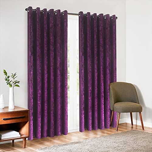 Black Horse Surrey Luxurious Crushed Velvet Eyelet Curtains – Fully Lined Window...