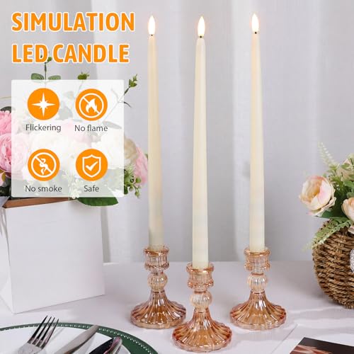 Image of Baquler 24 Pcs Flameless Taper Candles Battery Operated Bulk 12.4 Ivory LED Taper Candles Flickering LED Candlesticks for Wedding Advent Halloween Christmas Party Decor