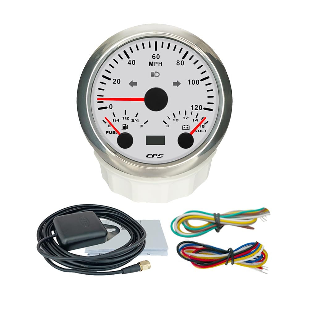 ELING Velocímetro GPS de 85 mm, odómetro de 0 a 120 MPH con indicador de nivel de combustible con retroiluminación de 7 colores, 12 voltios para veleros marinos