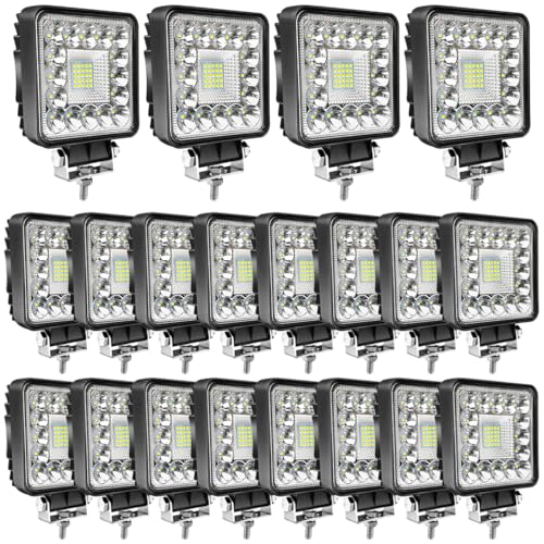 LED Tractor Work Lights, 4 Inch LED Pods Lights 123W Square 12V 24V Spot Beam Off-Road Driving Light Fog Light Bar for Truck Pickup SUV ATV UTV Tractor (20PCS)