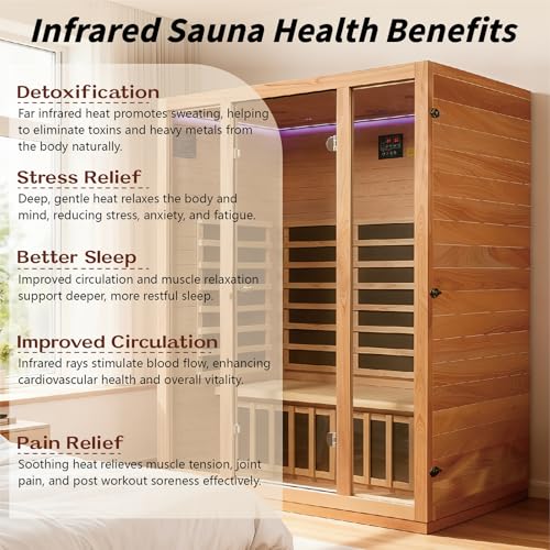 Image of Infrared Sauna,Low EMF,3 Person Sauna,Premium Wood,Indoor Sauna | 1960W /120V infrared heating, BT speaker, chromotherapy LED, reading light, spacious design for comfortable family wellness