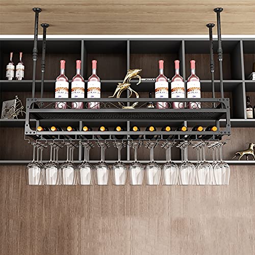 Casier à vin suspendu industriel de 80 cm en métal noir pour verres au plafond