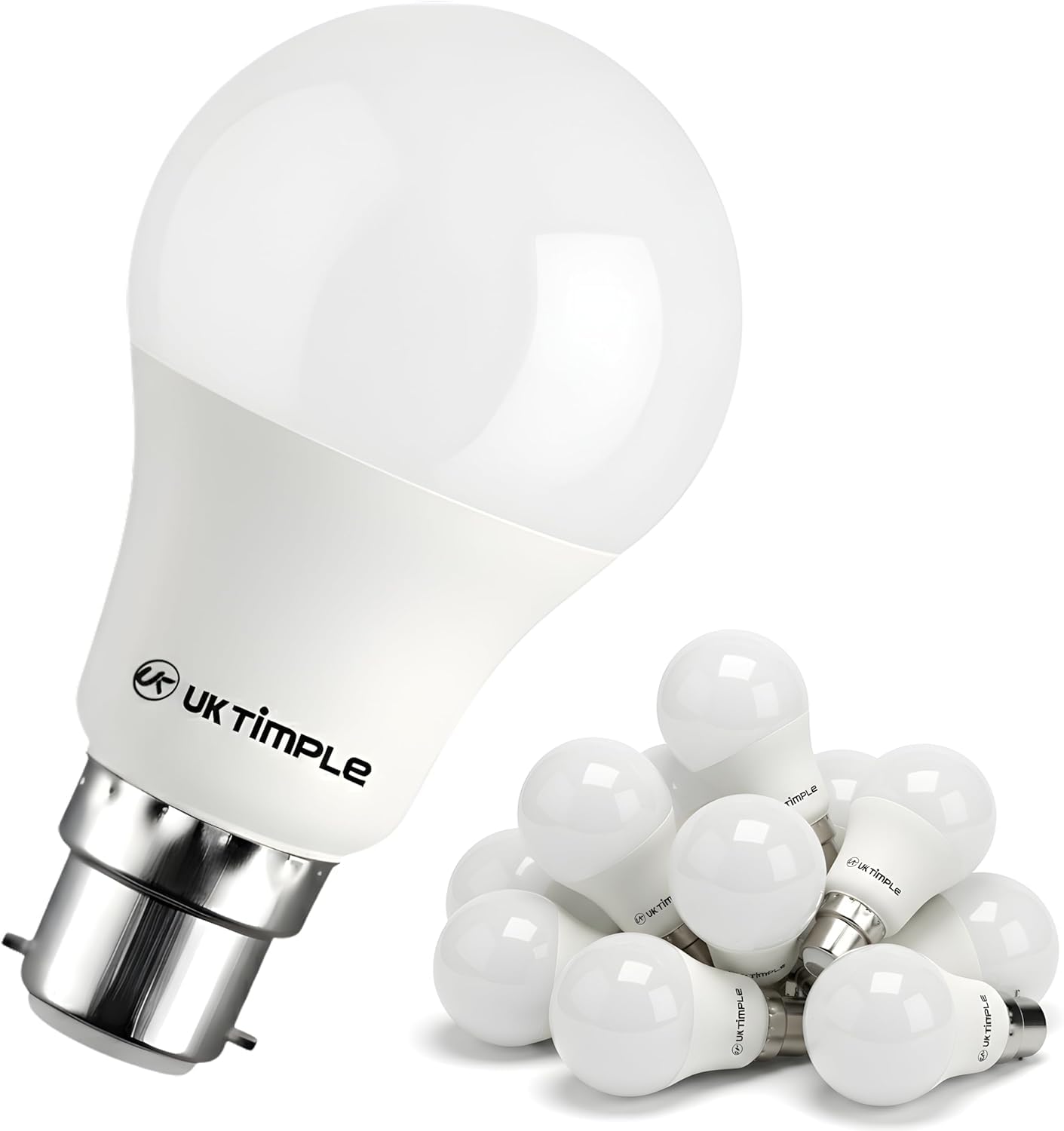 Uk Timple B22 LED Light Bulb, High Brightness, Warm White 3000K, 9W Bulb = 90W Halogen, A60 Cap GLS 980LM 86% Energy Saving Lightbulbs, Non-Dimmable, Ra ≥ 80-25000hrs Life - 10 Pack
