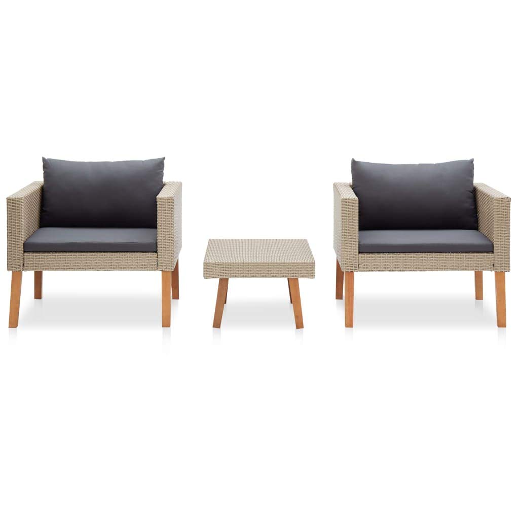vidaXL Salon de Jardin 3 pcs avec Coussins Mobilier de Patio Mobilier d'Extérieur Meubles de Jardin Meubles de Terrasse Résine Tressée Beige