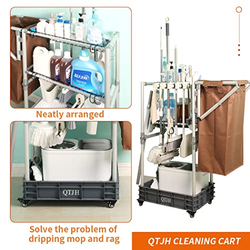Janitorial cart Housekeeping cart Cleaning Cart on Wheels Housekeeping Caddy with Shelves Broom mop Holder