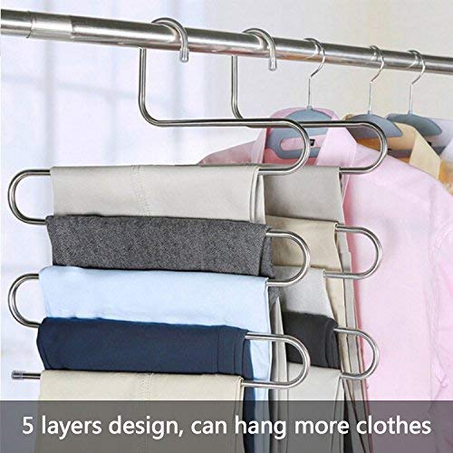 Devesanter Pants Hangers Non-Slip S-Shape Trousers Hangers Stainless Steel Clothes Hangers Closet Storage Organizer For Pants Jeans Scarf (4 Pack With 10 Clips) #TOP1