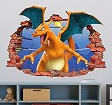 West Mountain Fire 3D Boys Kids Wall Decal - Vinyl Removable - Wall Decals for Bedroom - Poke Lizardon MR909