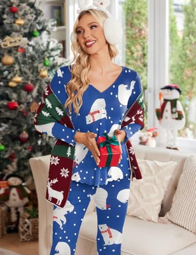 Image of Ekouaer Womens Pajama Sets 2 Piece Lounge Set Fall Winter Pajamas Long Sleeve Pjs Top and Pants Soft Pj Sets Loose Sleepwear