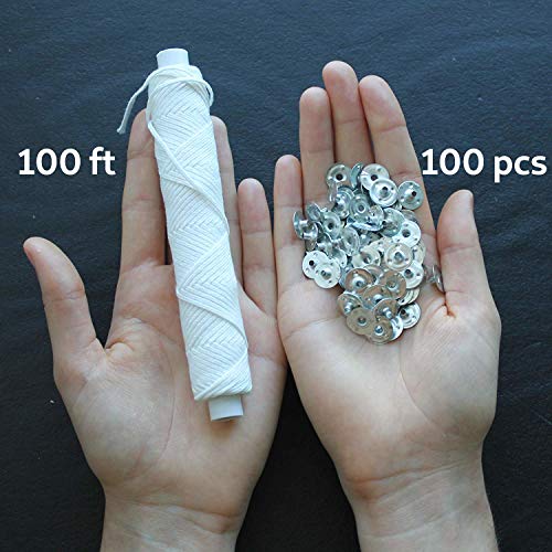 Cozyours Braided Candle Wick Spool 100Ft, Metal Sustainer Tabs 100 Pcs #TOP1