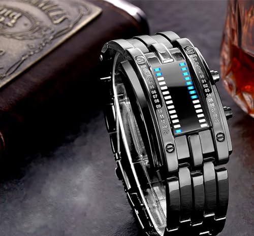 Image of ADSBIAOYE Men's and Women's Watches Fashion Creative Double Matrix Binary LED Waterproof Stainless Steel Watch