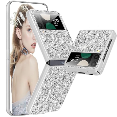 Coque Samsung Z Flip 4 paillette argentée luxe avec placage diamant étincelant