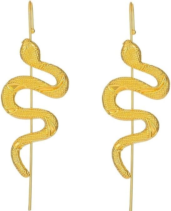 El Regalo 1 Pair Snake Crawler Pin Earrings- Fancy Snake Ear Hook Clip Punk Earring | Boho Ear Crawler Earrings with Snake Design