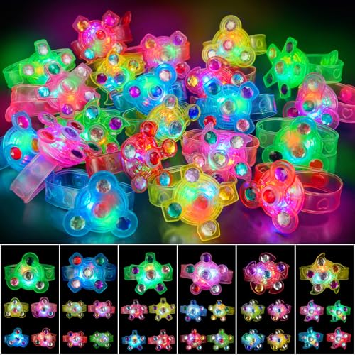 SHQDD 36PCS LED Light Up Fidget Spinner Bracelets, Glow in The Dark Party Favors for Kids 4-8 8-12,Goodie Bag Treasure Box Prizes Birthday Stocking Stuffers, Pinata Goodie Bags Stuffers for Boys Girls
