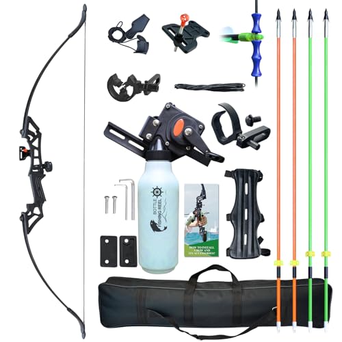 EinMAIQi Recurve Bow Fishing Combo Kit Archery and Arrow Set for Adults Beginner with 40 Meters Bowfishing Reel Bottle Portable Bow Bag