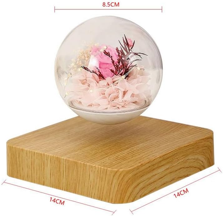 VIGAN Magnetic Rose Levitation Lamp Creativity Floating Glass LED Bulb Home Office Decoration Magnetic Levitation Night Light Ornament (Shallow Wood Grain)