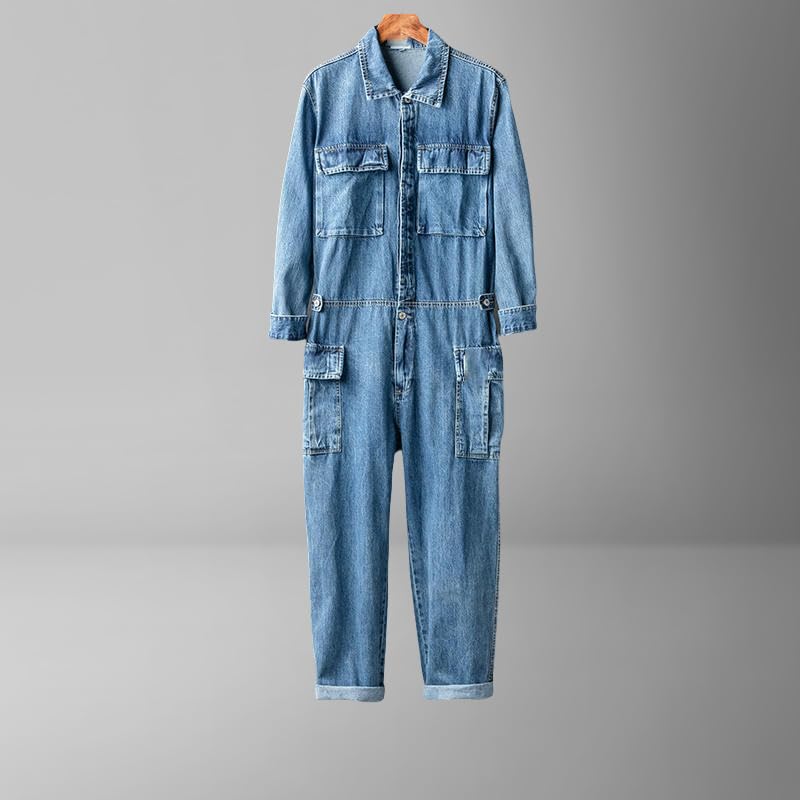 Mono americano vintage azul de mezclilla resistente con bolsillos 3