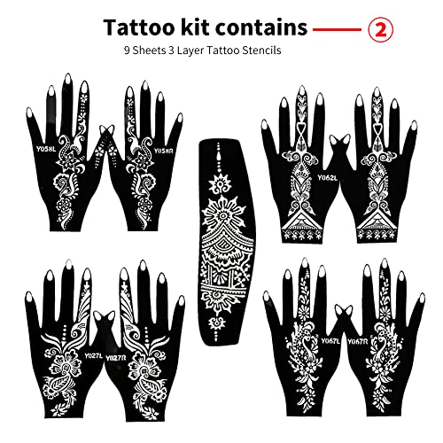 Elefocus 11 Sheets Total 84 Tattoo Patterns, 6 Pcs 3 Color (Brown Black Maroon) Temporary Tattoo Kit thumb #2