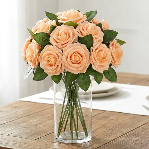 Image of 100Pcs Real Looking Orange Artificial Rose Flower Heads, Foam Fake Roses for DIY Wedding Decorations Baby Shower Centerpieces Home Party Valentine's Day Mother's Day Decor