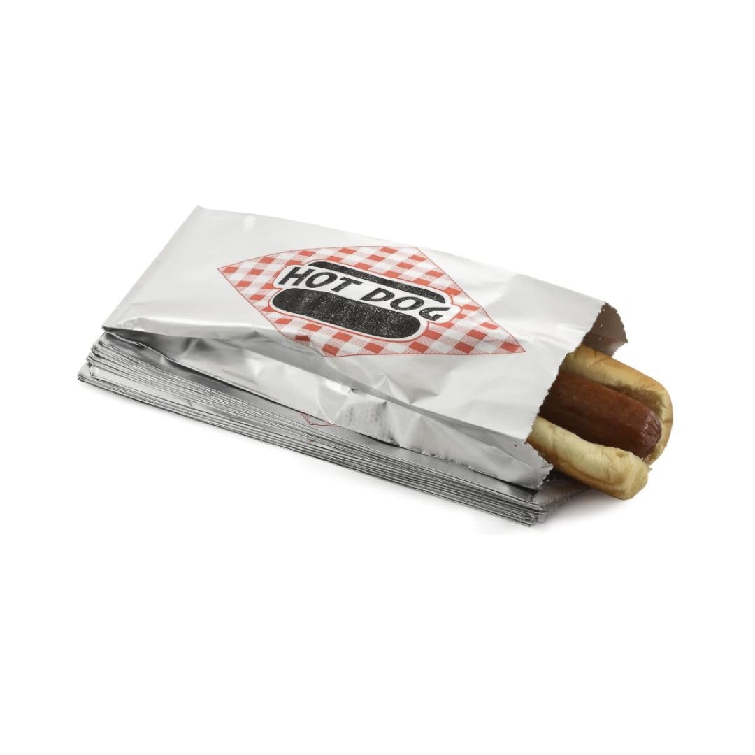 Soro Essentials- Hot Dog Foil Bags Set of 1000- Hotdog Wrapper Sleeves Hot Dog Serving Trays for Food Stands Food Trucks Take Out Delivery Home Kitchen Restaurant