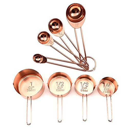 Measuring Cups 8 Copper Stainless Steel Measuring Cups and Spoons Set for Liquid Dry Measuring Stackable 4 Cups4 Spoons Rose Gold