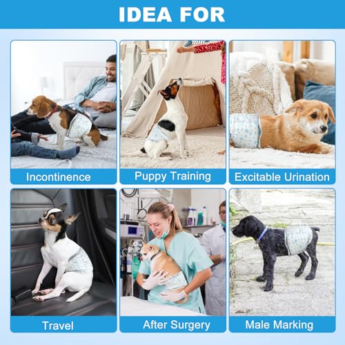 Image of Disposable Dog Diapers Male 96 Count Belly Bands for Bale Dogs (Waist 6-11.8 in XS) Super Absorbent Small Doggie Diapers for Heat Excitable Urination or Incontinence - Blue