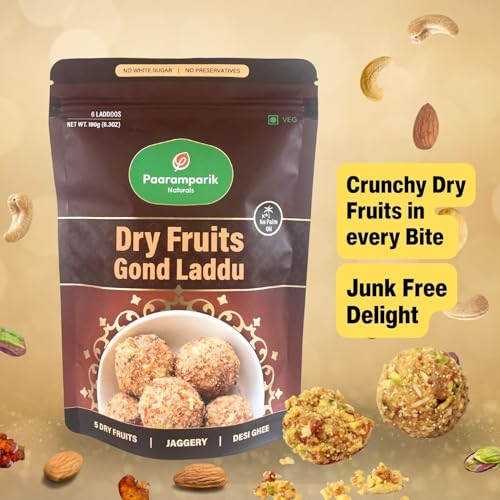 Image of Paaramparik Dry Fruits Laddu| Gond, Jaggery| No refined sugar, no palm oil 75% Dry fruit 180 gm (Dry Fruits Laddu)