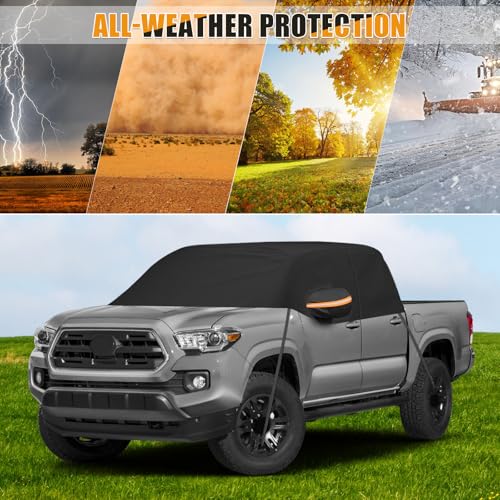 Image of Car Cab Cover for Mid-Size Truck Crew Cab, Truck Cooler Sunshade Roof Cover Compatible with Toyota Tacoma, Chevy Colorado, Ford Ranger, GMC Canyon, Nissan Frontier, Black
