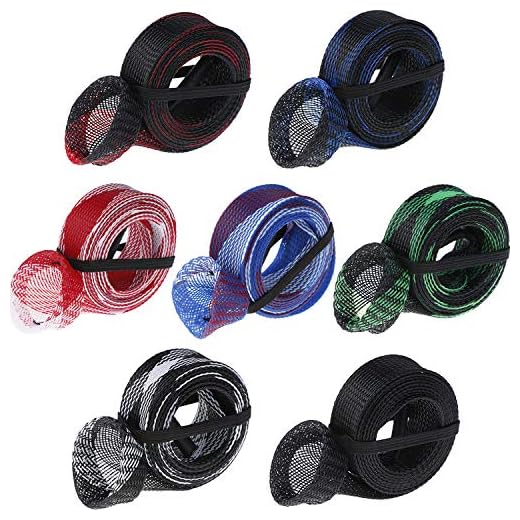 LOCOLO Fishing Rod Cover, 7 Pieces Rod Sleeve Socks Braided Mesh Rod Protector, Fishing Pole Covers Sleeves with Lanyard for Casting Rod Flat End Fishing Gear Tools Accessories