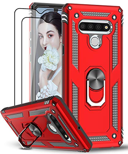 LeYi LG Stylo 6 Case, LG Stylo 6 Phone Case with Tempered Glass Screen Protector [2 Pack], [Military Grade] Armor Protective Phone Case with Magnetic Car Mount Ring Kickstand for LG Stylo 6, Red