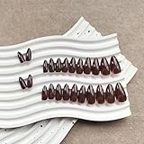 SXVME Fall Press on Nails with Leopard Design, Dark Brown False Nails Almond Medium, Cheetah Marble Pattern Full Cover Coffee Fake Nails Press ons Stiletto for Women 24 Pcs - Image 5