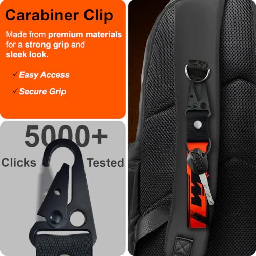 Image of SnapStrap MotoLink Carabiner Keychain Compatible with KTM Bike Strong Heavy-Duty Metal Clip with Fabric Key Ring Bike Accessory